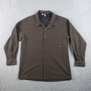 Vintage Rollin Hard Shirt Mens L Brown Long Sleeve Thermal Waffle Made in USA